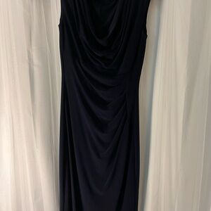 Ralph Lauren Navy Ruched Sheath Midi Dress